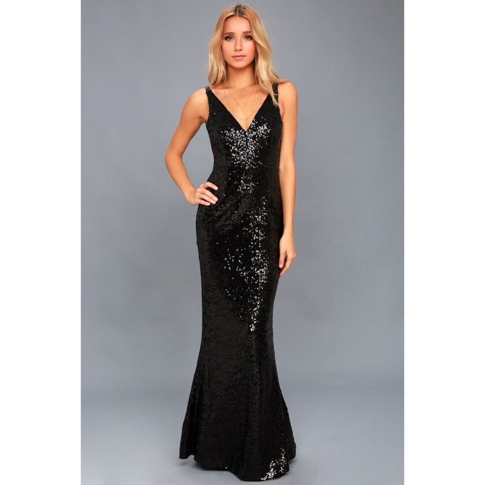 Vicki Collection Black Sequin Gown